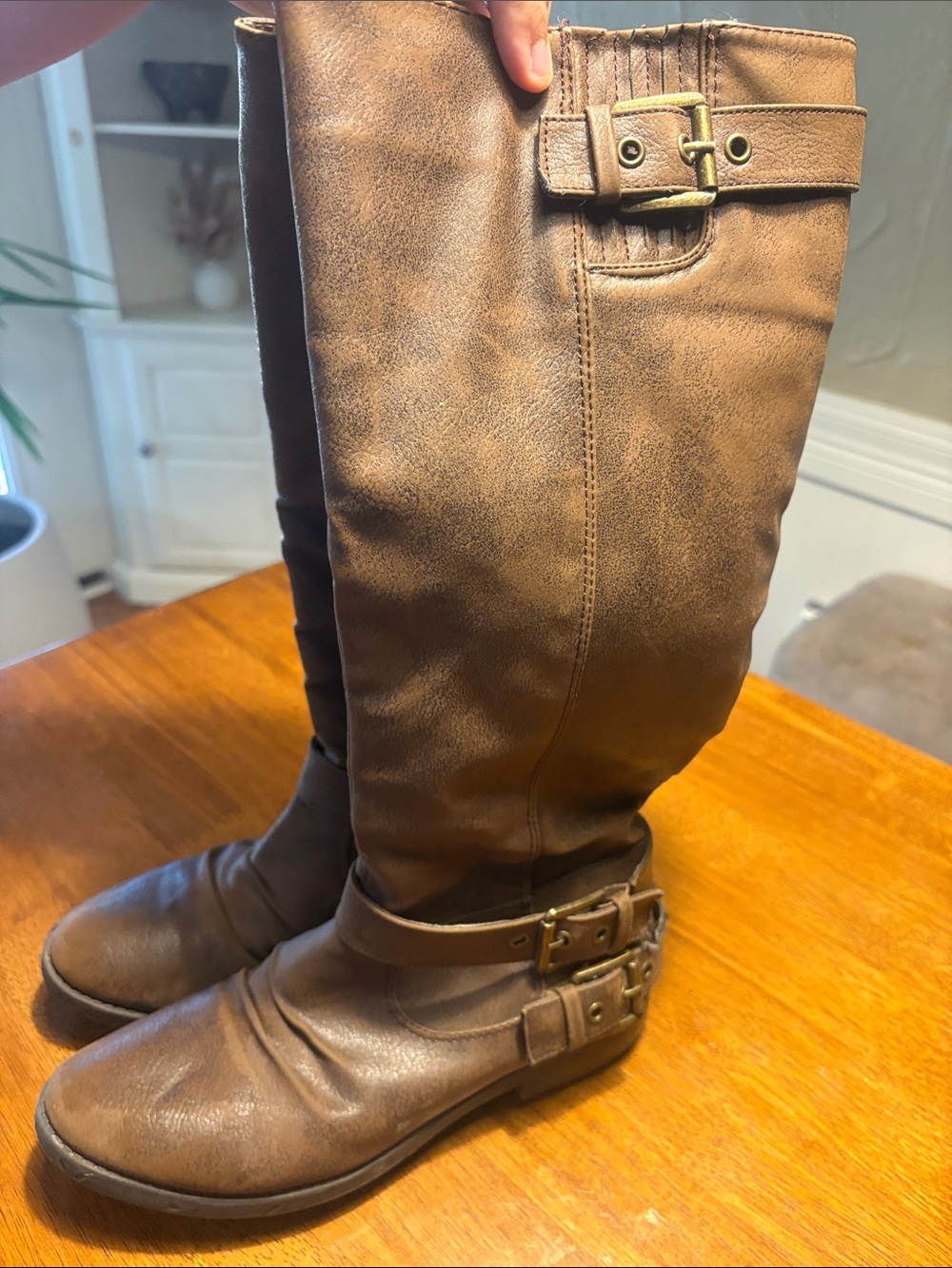 Classic Brown Riding Boots with Buckle Details